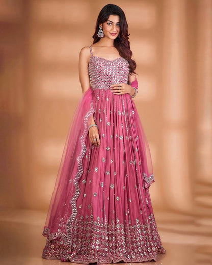 Pink color fancy designer gown for wedding functions