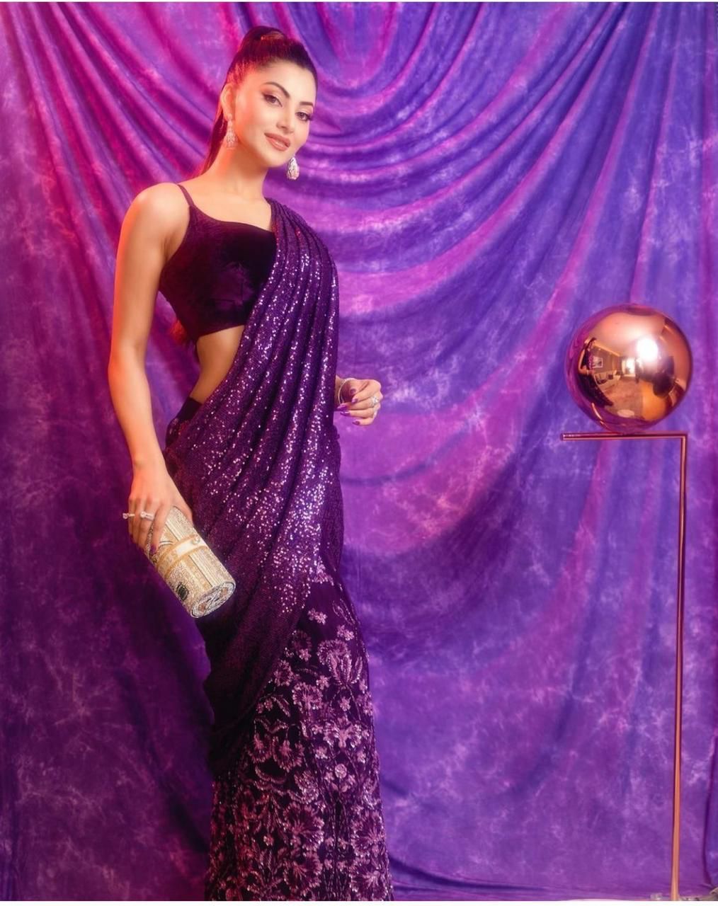 Beautiful Purple color bollywood sequin saree