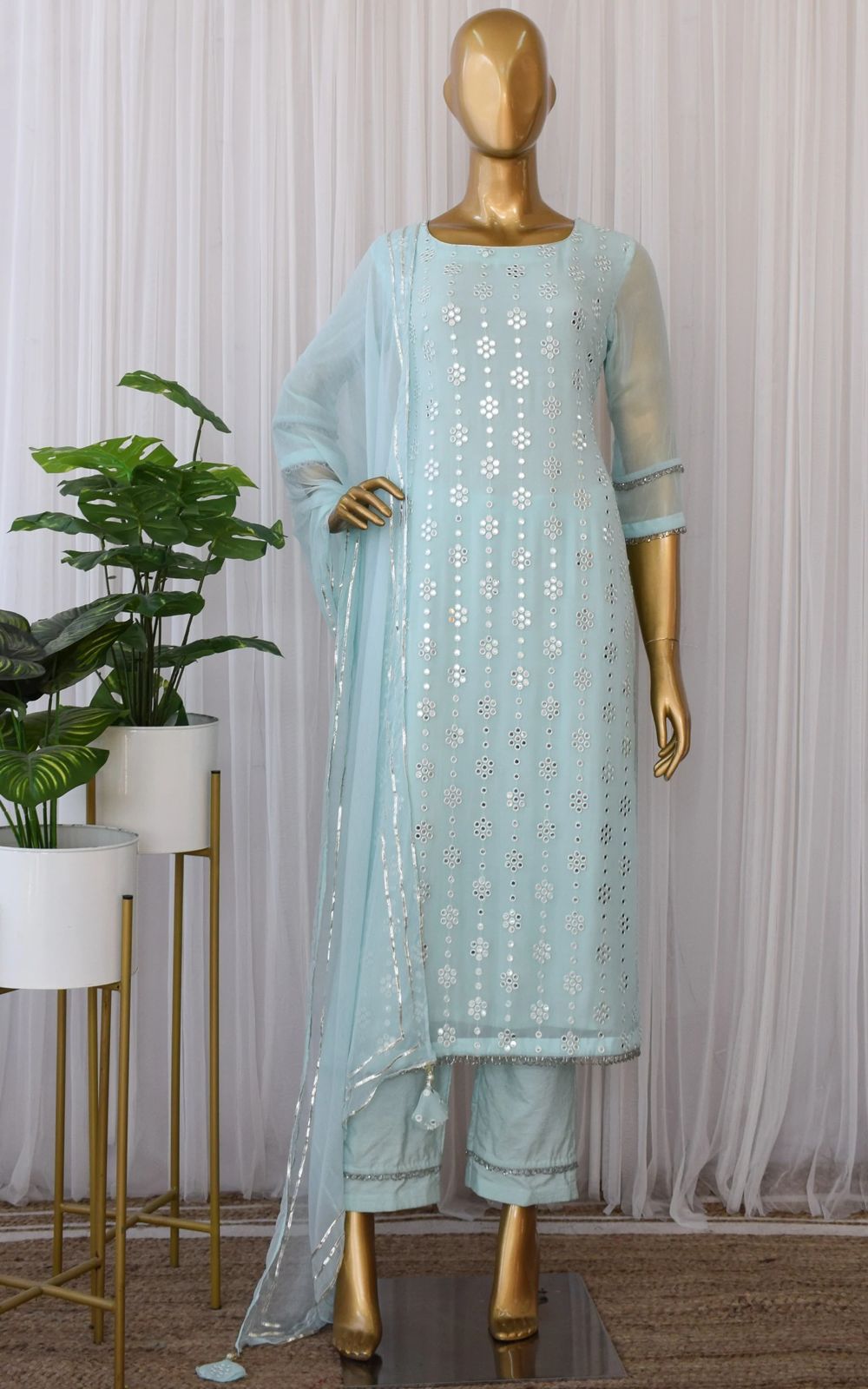 Beautiful sky blue color kurta set for daily wear buy now