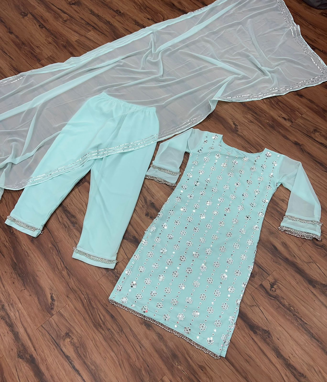 Beautiful sky blue color kurta set for daily wear buy now