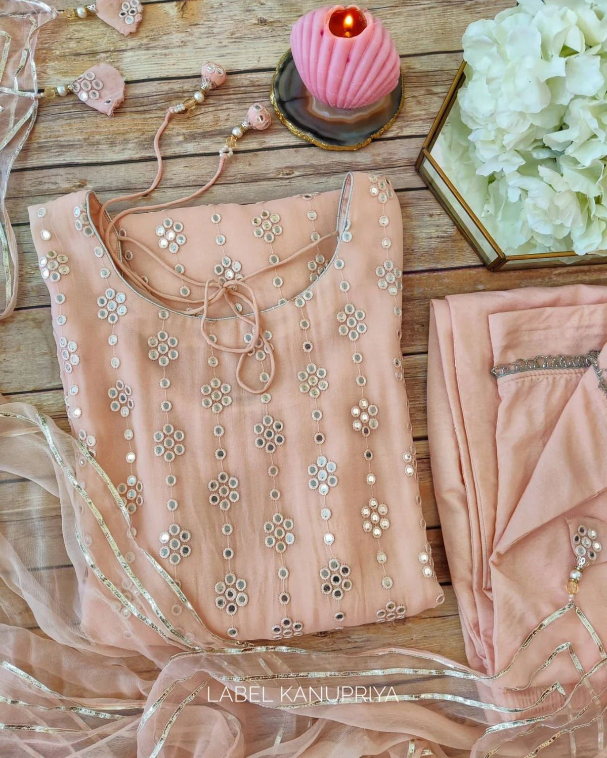 Buy peach color lucknowi style kurta set for stylish look - Joshindia