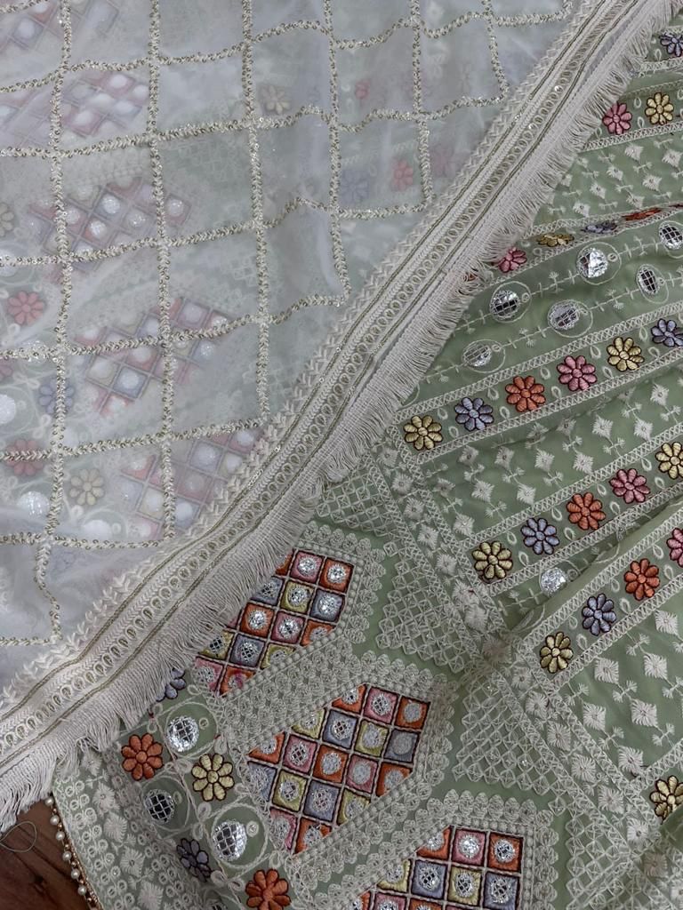 Trending Mint green color designer mirror work lehenga choli buy now - Joshindia