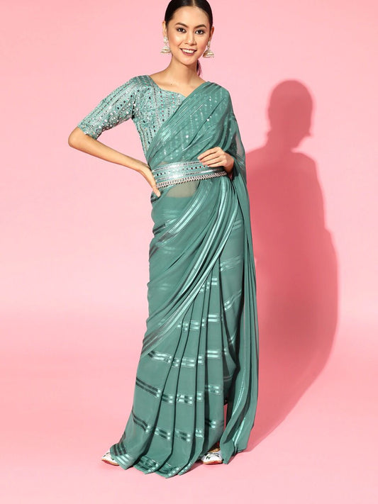 Trendy Viridian Green color designer saree at affordable rate