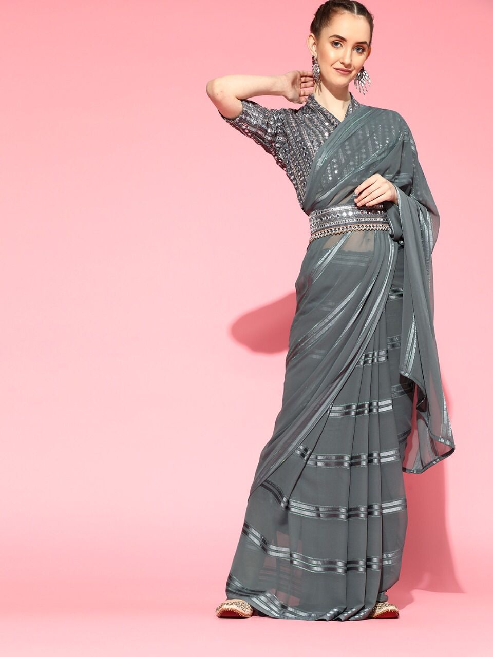 Trendy Grey color designer saree at affordable rate