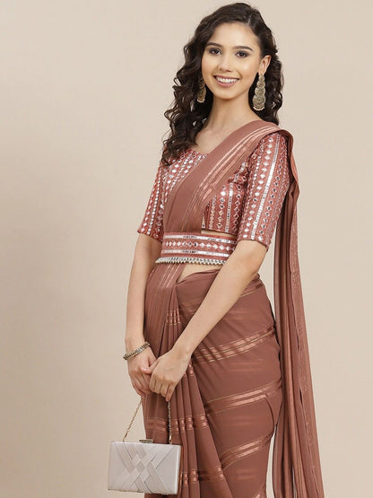 Trendy Rose Brown color designer saree at affordable rate