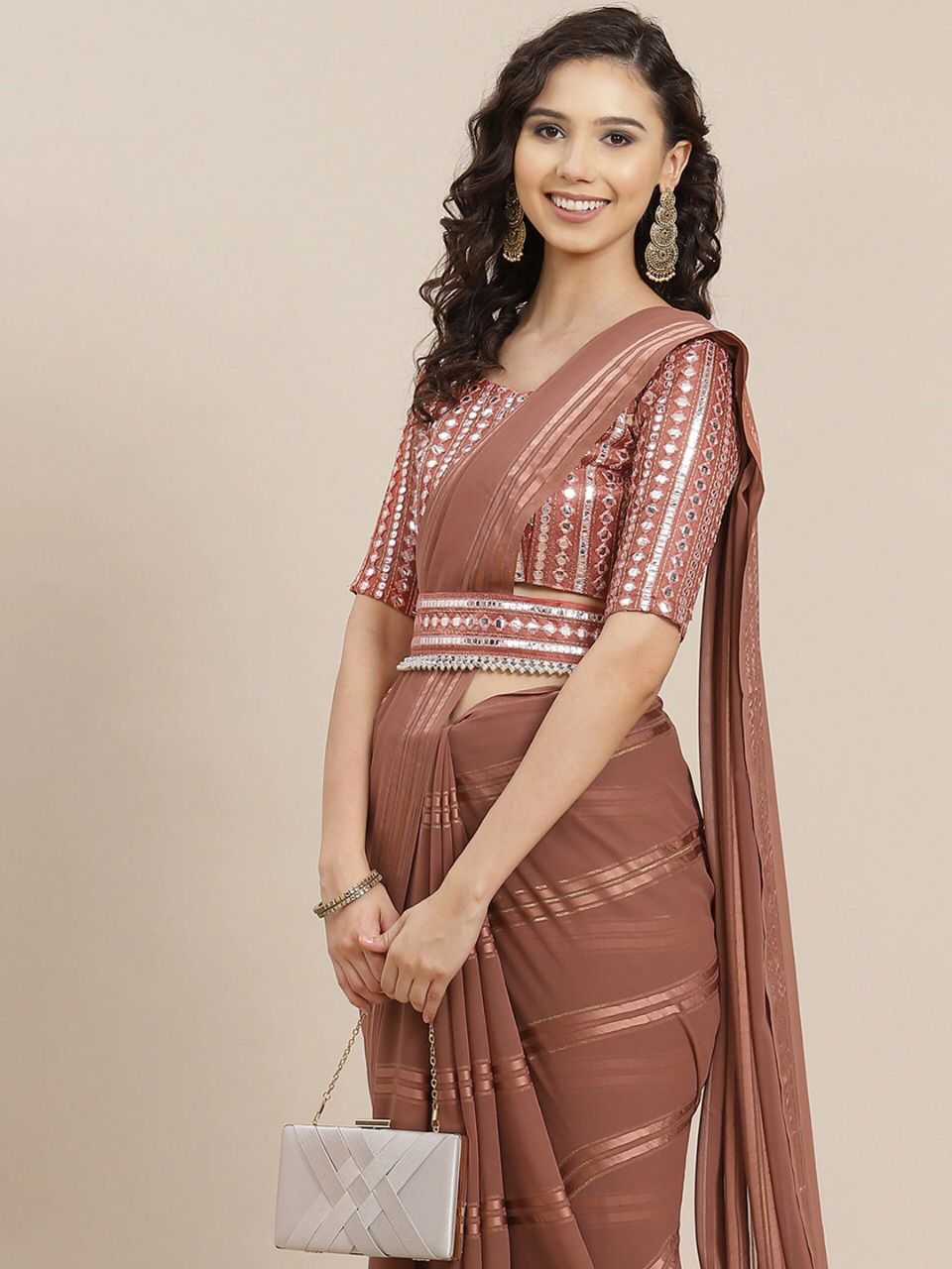 Trendy Rose Brown color designer saree at affordable rate - Joshindia