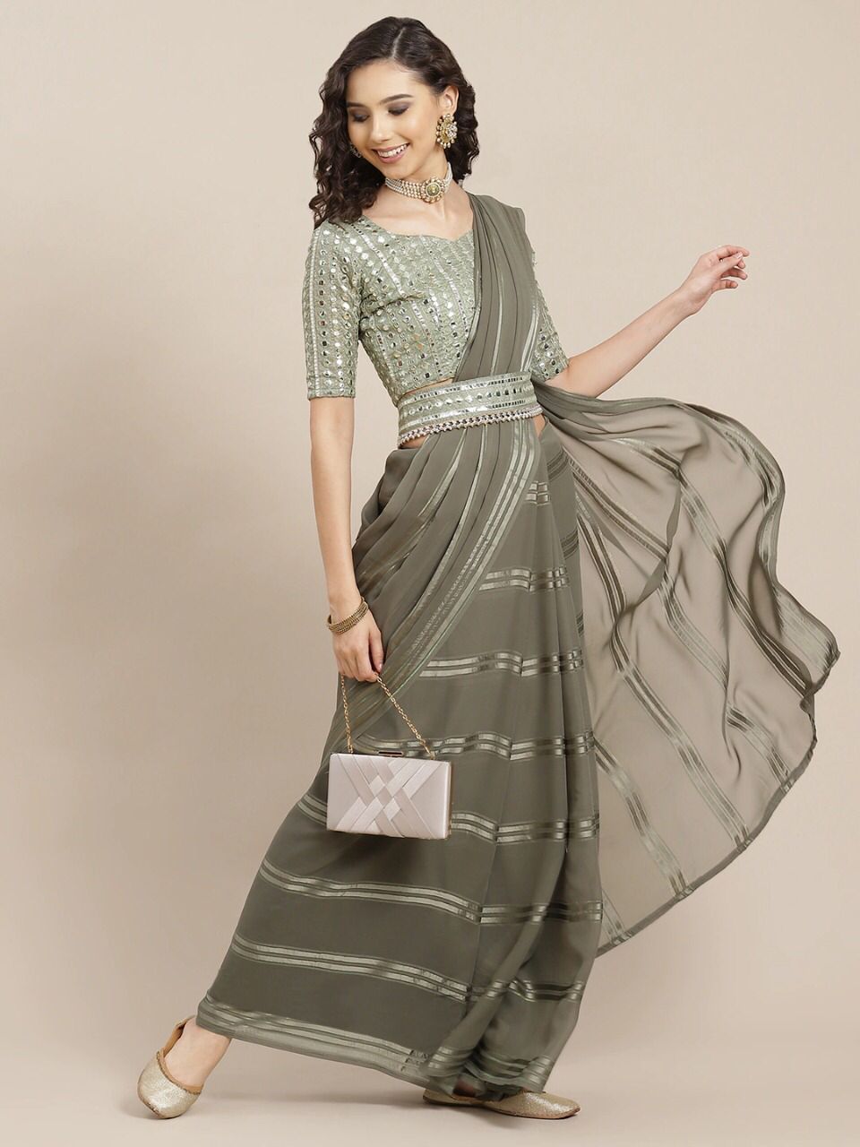 Trendy Mehendi Green color designer saree at affordable rate