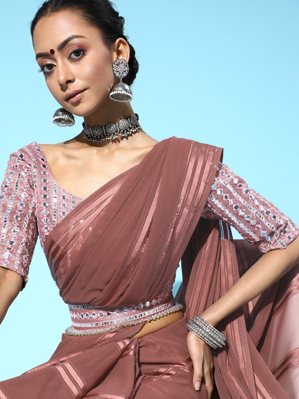 Trendy Rose Pink color designer saree at affordable rate - Joshindia