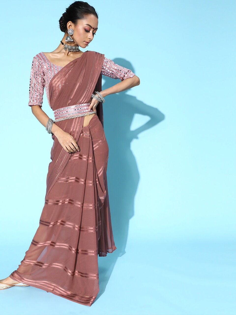 Trendy Rose Pink color designer saree at affordable rate