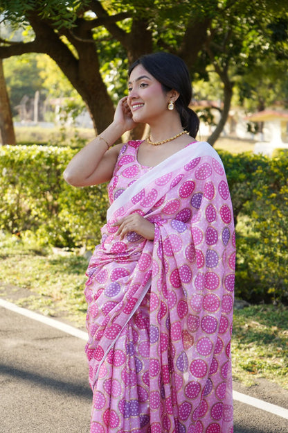 Trendy Pink color designer saree at affordable rate