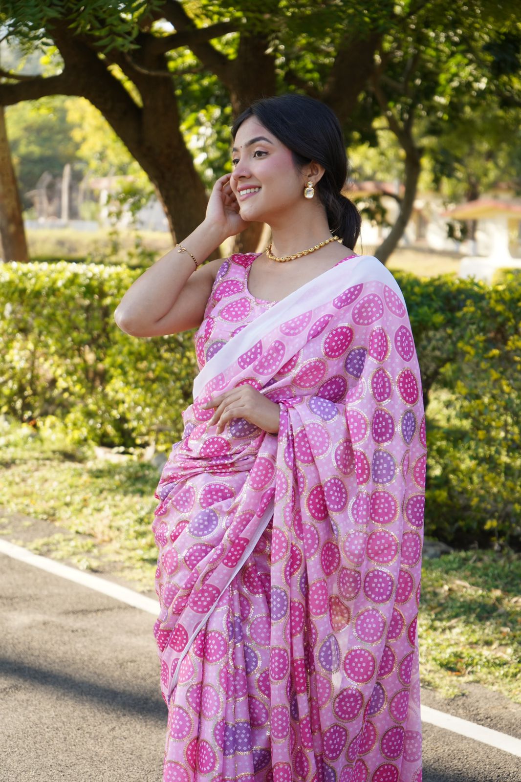 Trendy Pink color designer saree at affordable rate - Joshindia