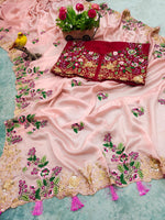 Trendy Peach color designer saree at affordable rate - Joshindia