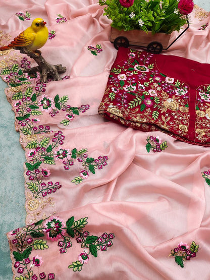 Trendy Peach color designer saree at affordable rate