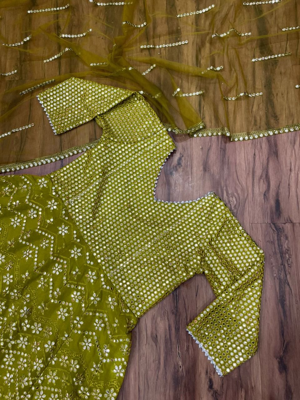 Beautiful Green color mirror work cotton gown for wedding - Joshindia