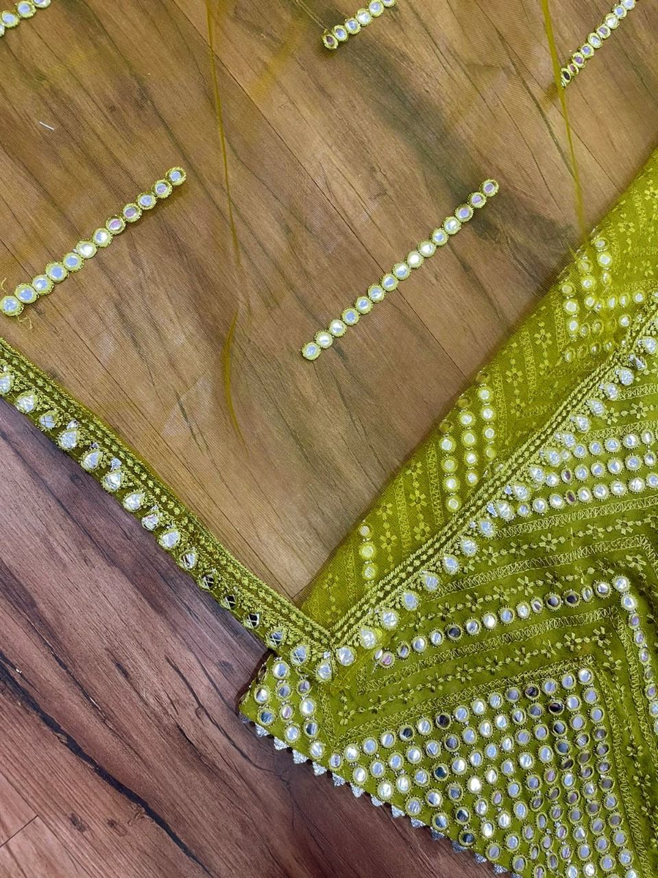 Beautiful Green color mirror work cotton gown for wedding - Joshindia