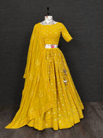 Beautiful yellow mirror work lehenga choli - Joshindia