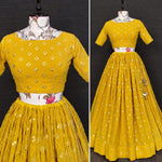 Beautiful yellow mirror work lehenga choli - Joshindia