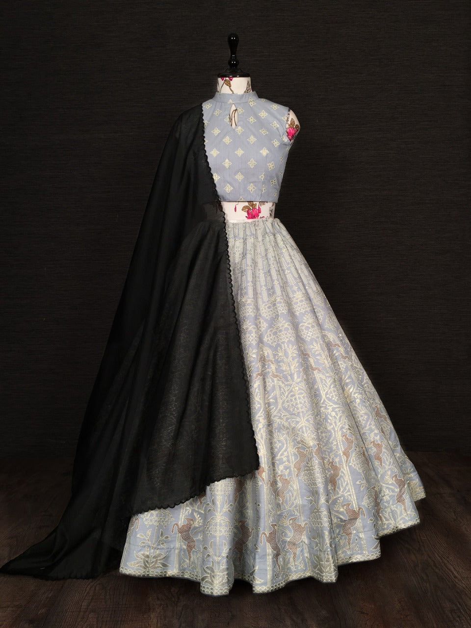 Pure Traditional Looks Grey Color Silk Lehenga choli - Joshindia