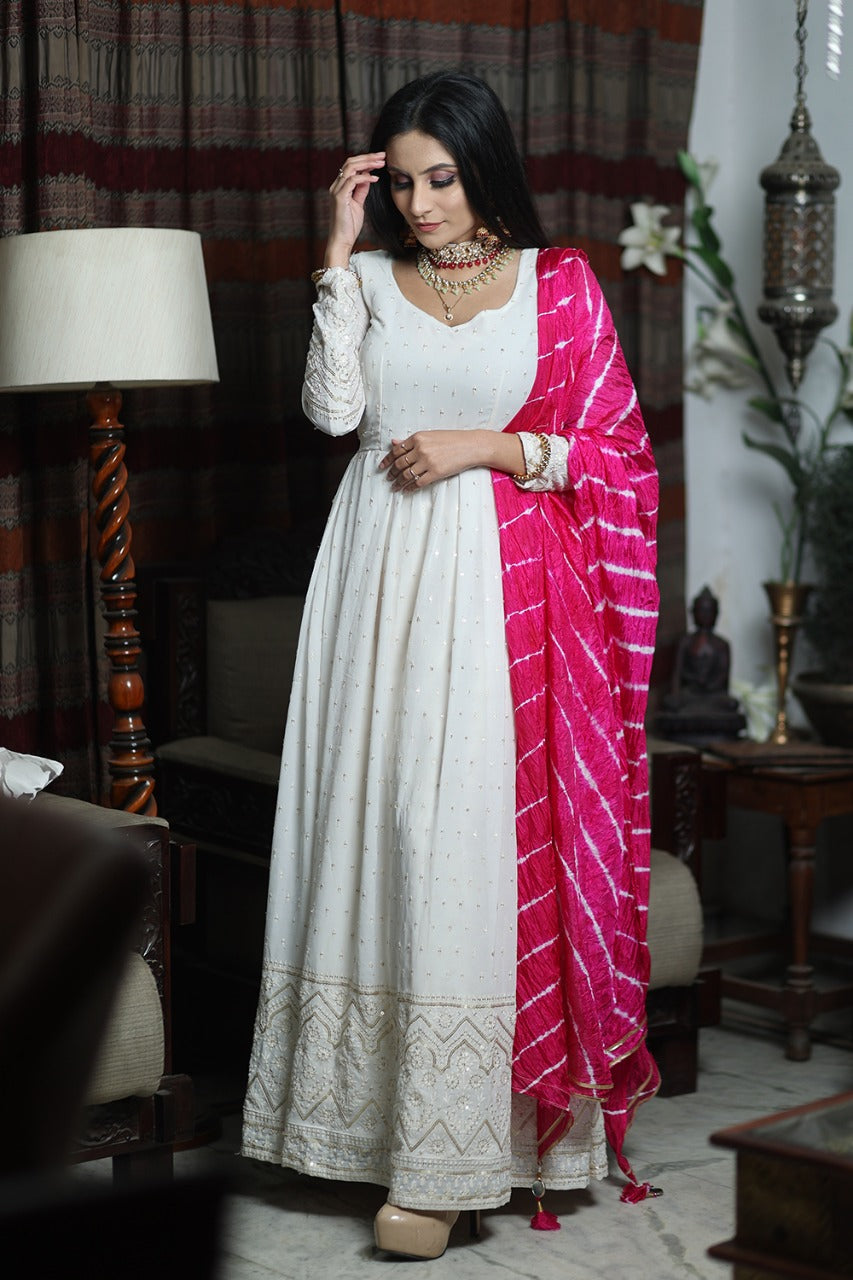Beautiful White Color Lucknowi Chikankari Gown collection - Joshindia