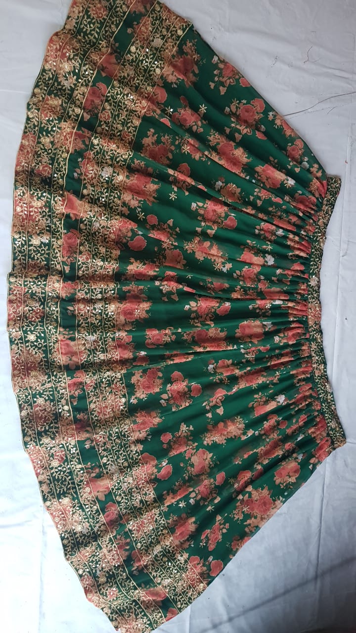 FLORAL LEHENGA CHOLI FOR DESIGNER LOOK BUY NOW IN GREEN COLOR - Joshindia