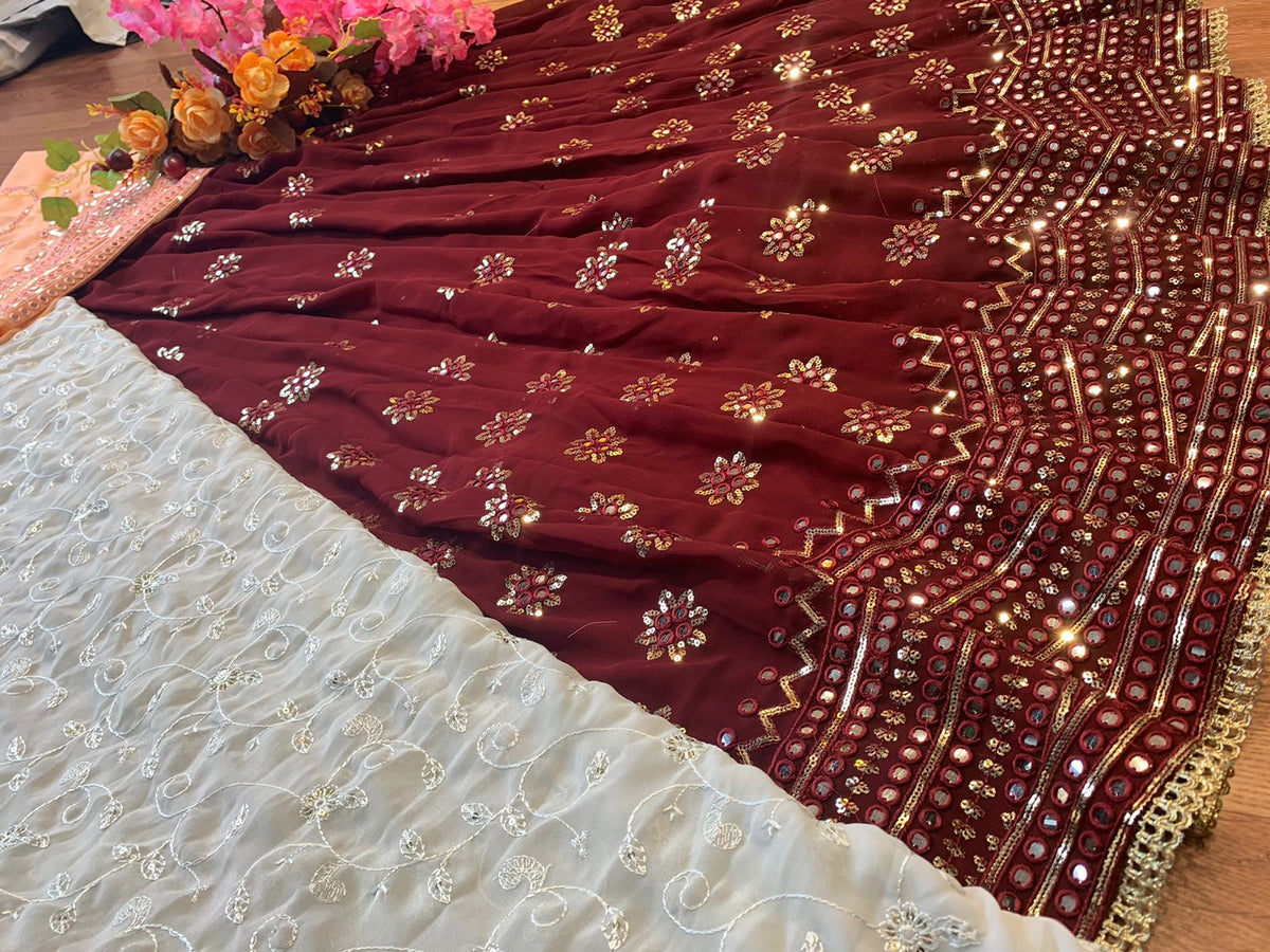 Latest Maroon Color Mirror Work Lehenga Choli At Affordable Price - Joshindia
