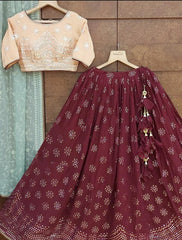 Latest Maroon Color Mirror Work Lehenga Choli At Affordable Price - Joshindia