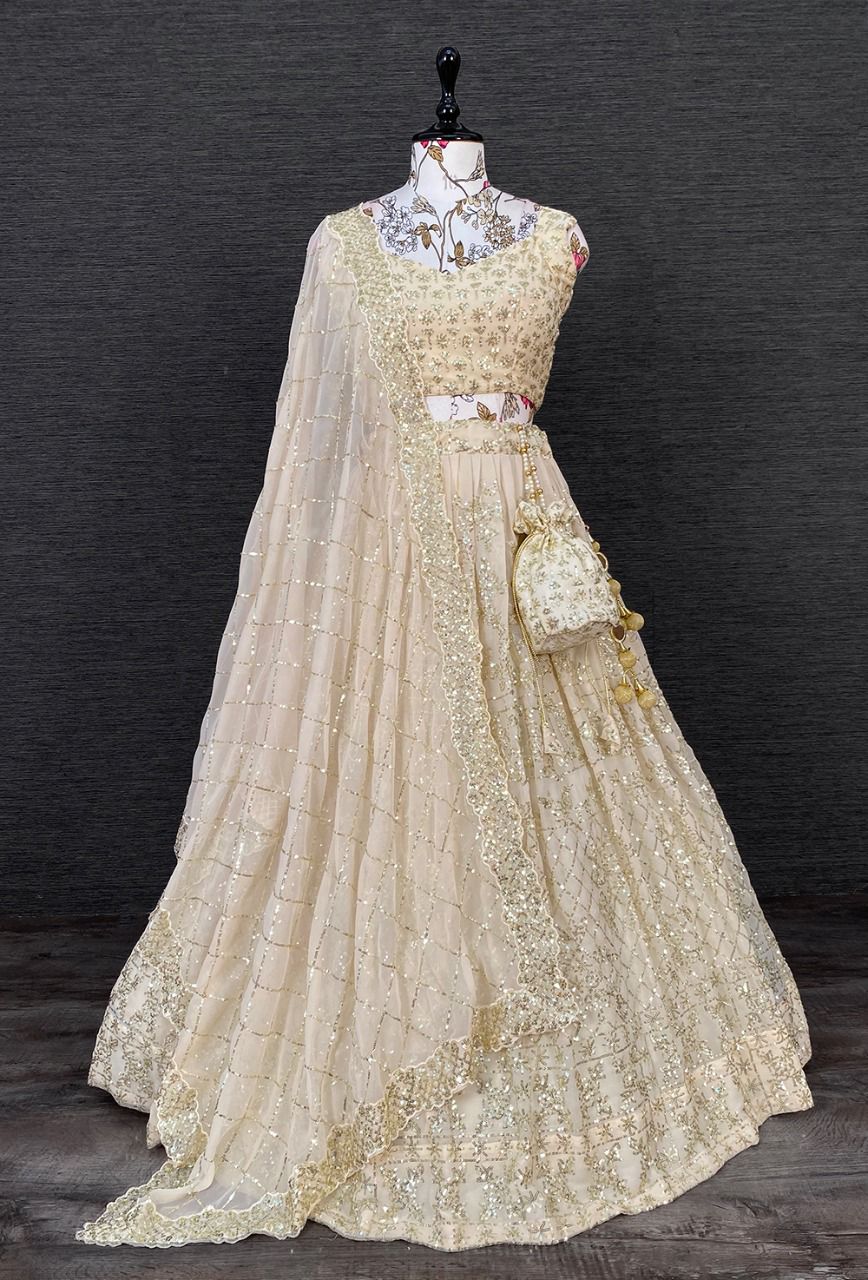 Cream color designer sequins lehenga choli - Joshindia