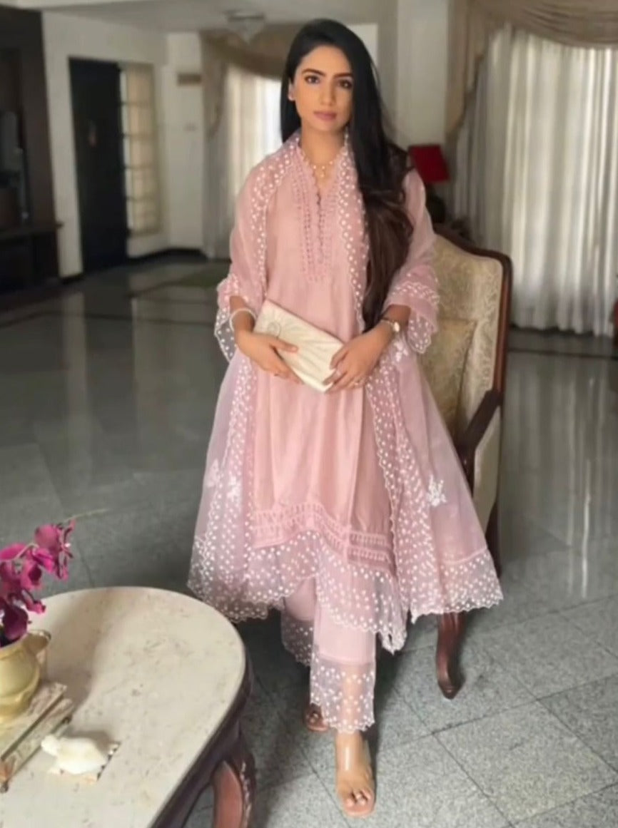 Peach color designer kurta set buy online - Joshindia