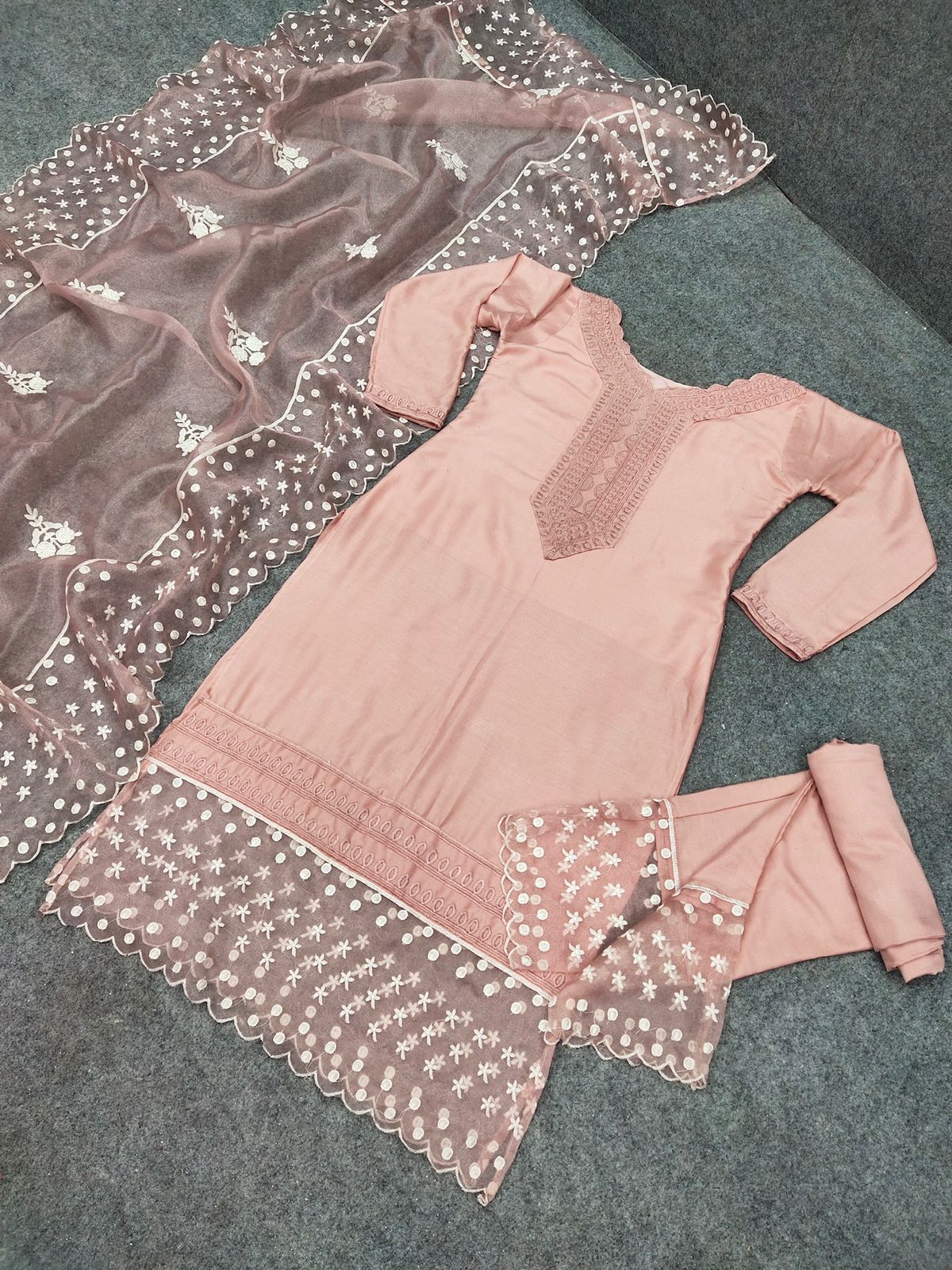 Peach color designer kurta set buy online - Joshindia