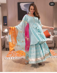 Blue color trendy cotton sharara suit at affordable rate buy now - Joshindia