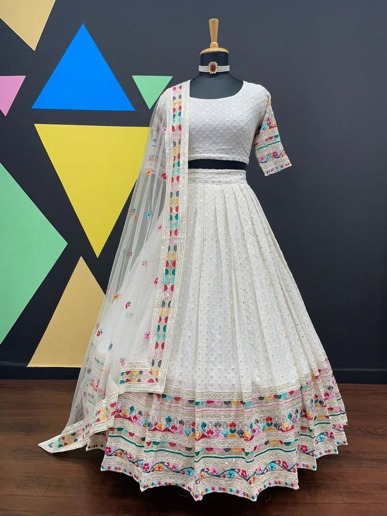 Buy Lovely Chiku Colored Net With Embroidered Work Lehenga Choli | Lehenga- Saree