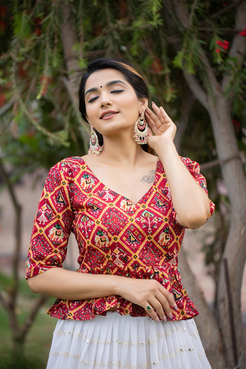 Amazing Red Color Designer Jacket Lehanga Choli - Joshindia