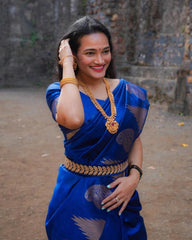Heavy Blue color Banarasi  ready to wear Saree buy now - Joshindia