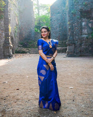 Heavy Blue color Banarasi  ready to wear Saree buy now - Joshindia