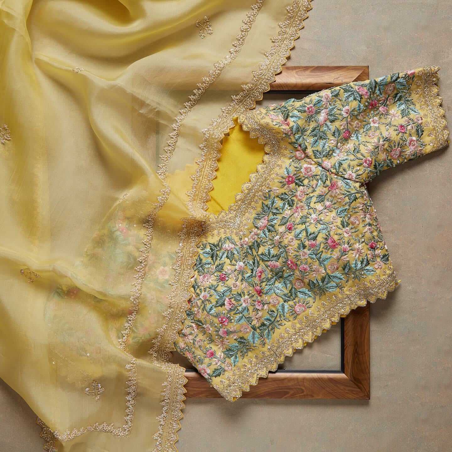 Yellow color designer saree for wedding function