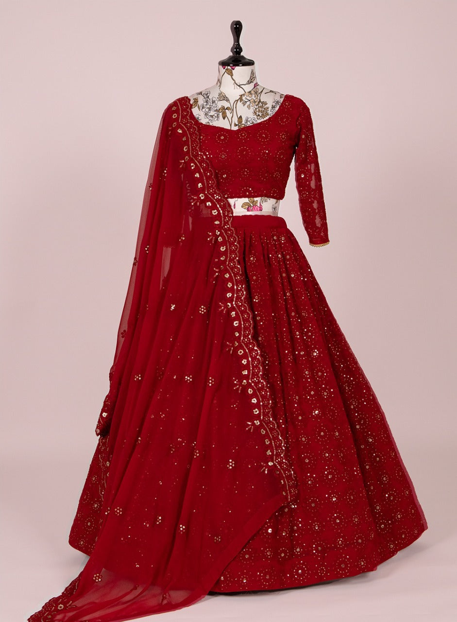 Trendy red color sequence lehenga choli buy now