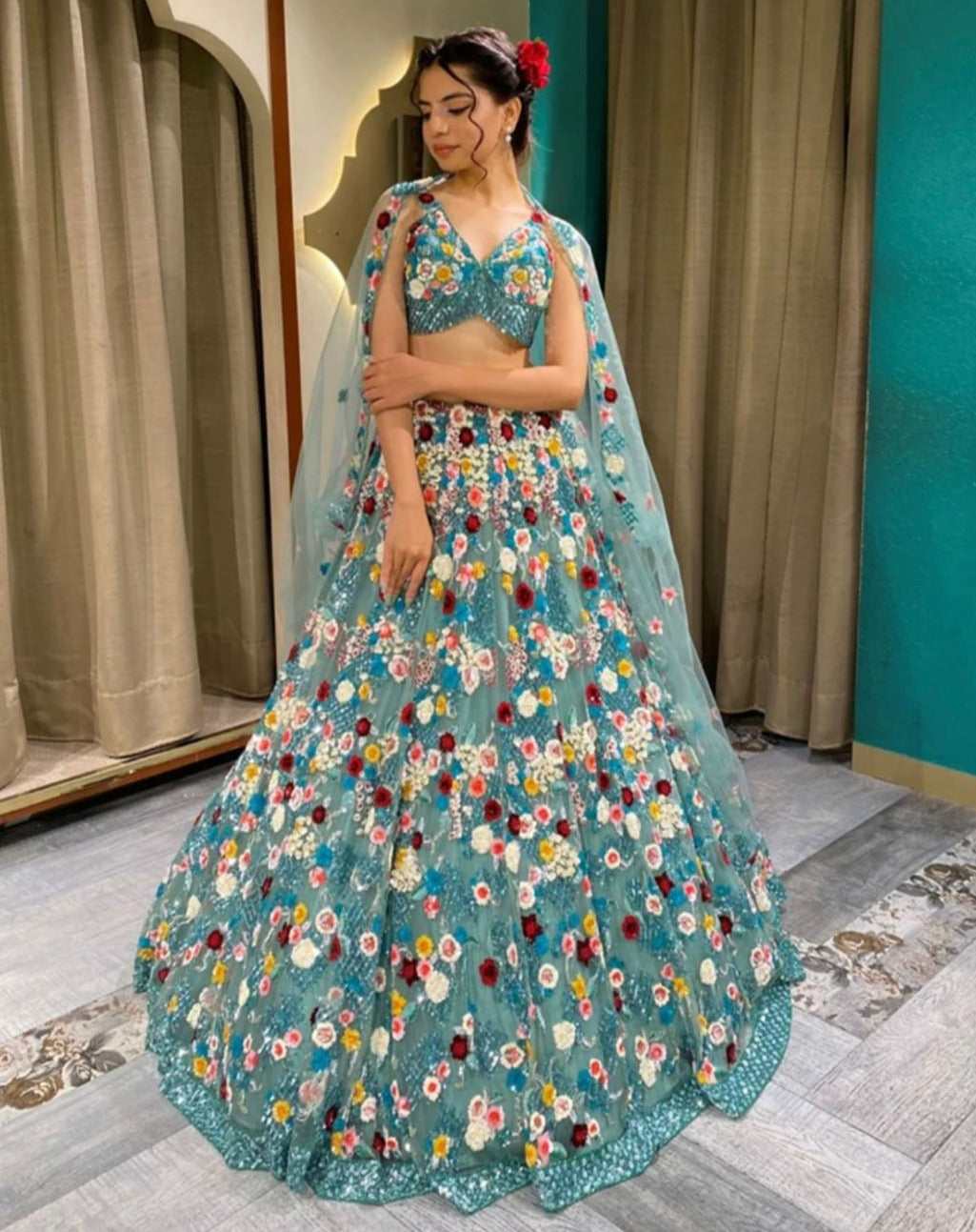 Buy Trending blue shade bollywood lehenga now - Joshindia