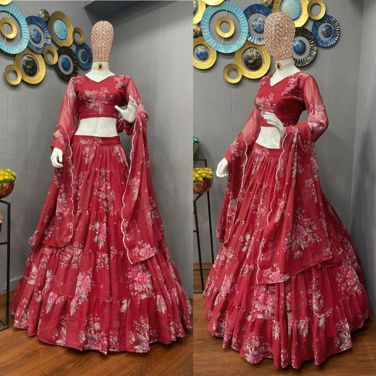 Buy Red Color Floral Lehenga online at Best Prices in India - Joshindia