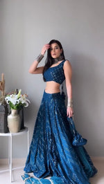 Blue Color Mirror Work Lehenga Choli