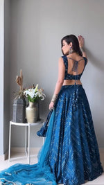 Blue Color Mirror Work Lehenga Choli - Joshindia