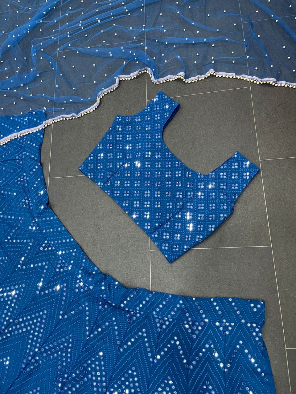 Blue Color Mirror Work Lehenga Choli - Joshindia