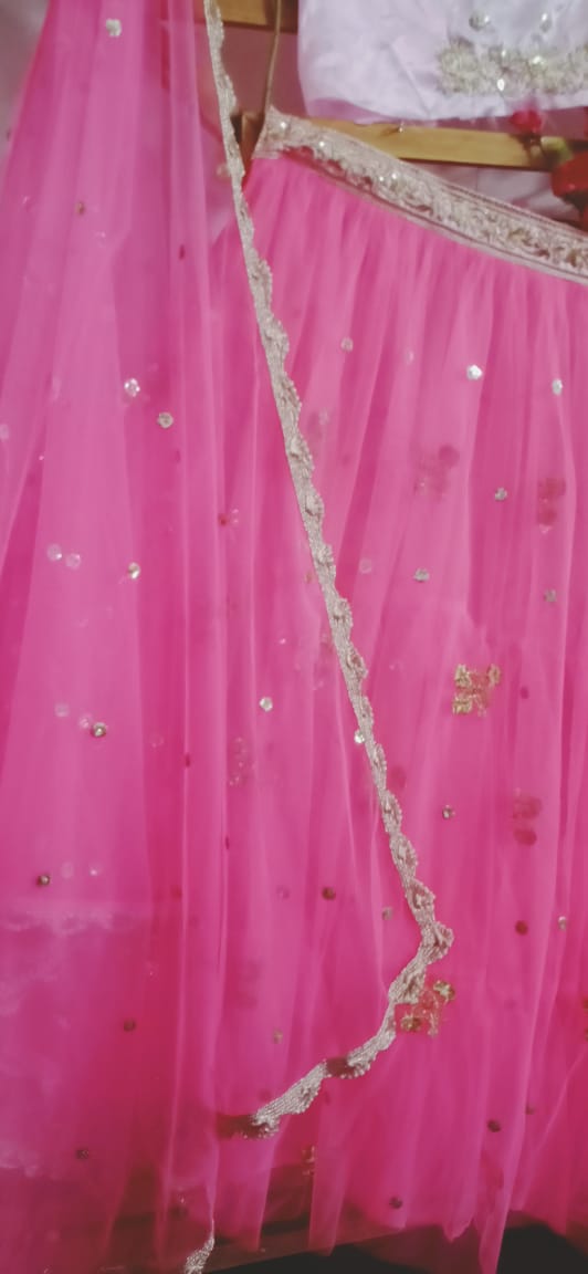 pink color designer net lehengacholi - Joshindia