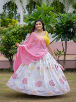 Pink and white lucknowi mirror work lehenga choli shop now - Joshindia