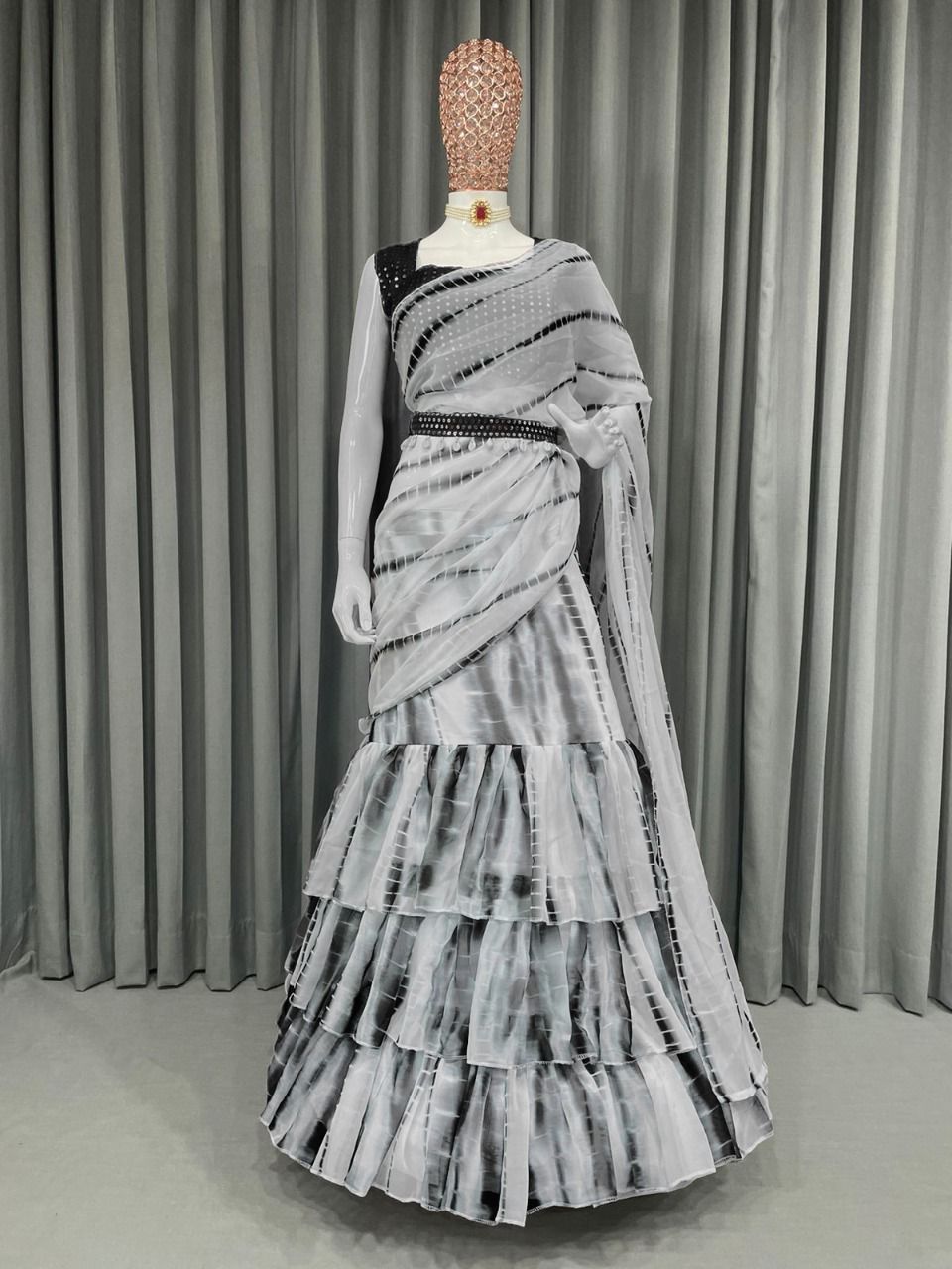 Black Ready to wear Saree - Joshindia