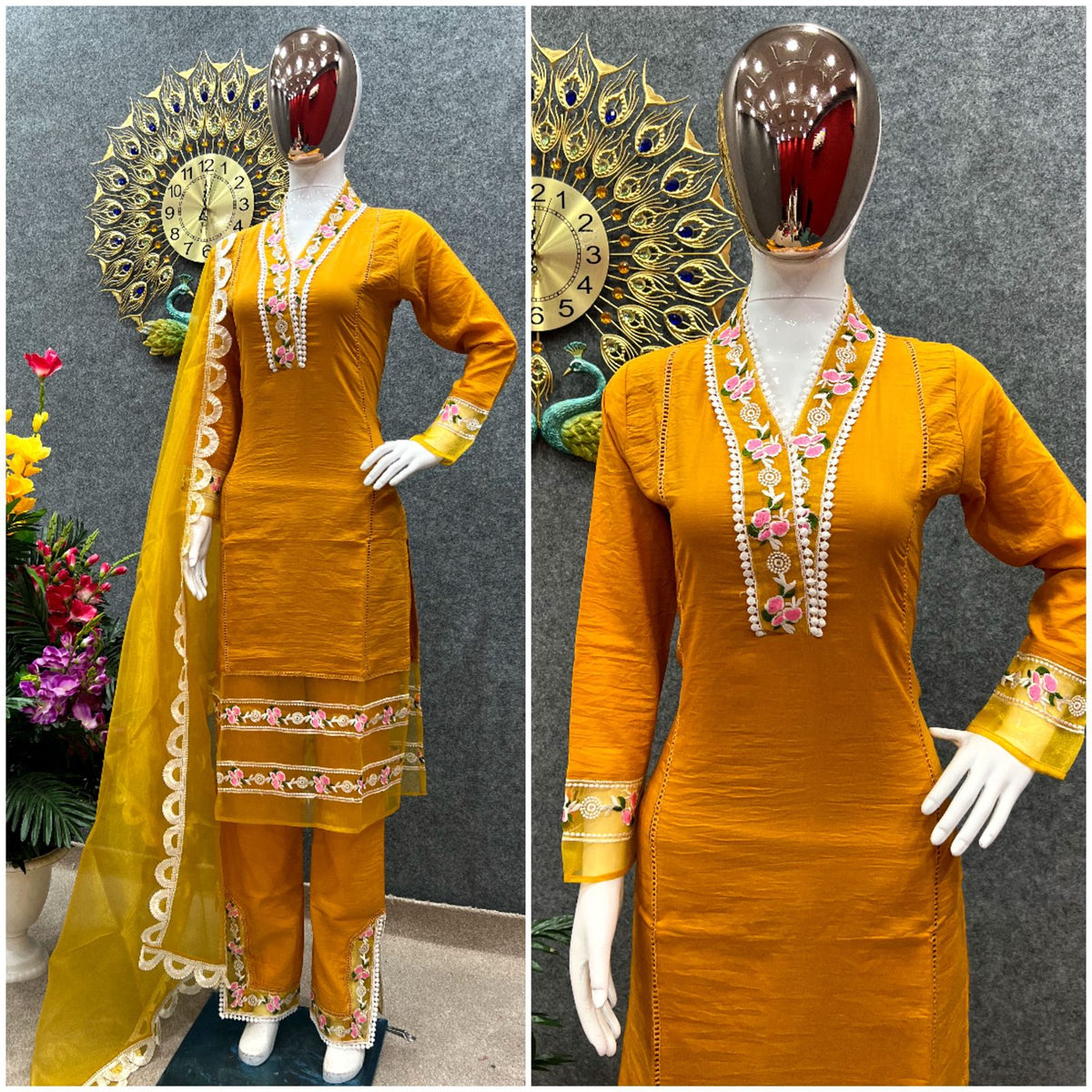 Stunning Muslin Embroidered Kurti With Pant & Dupatta - Joshindia