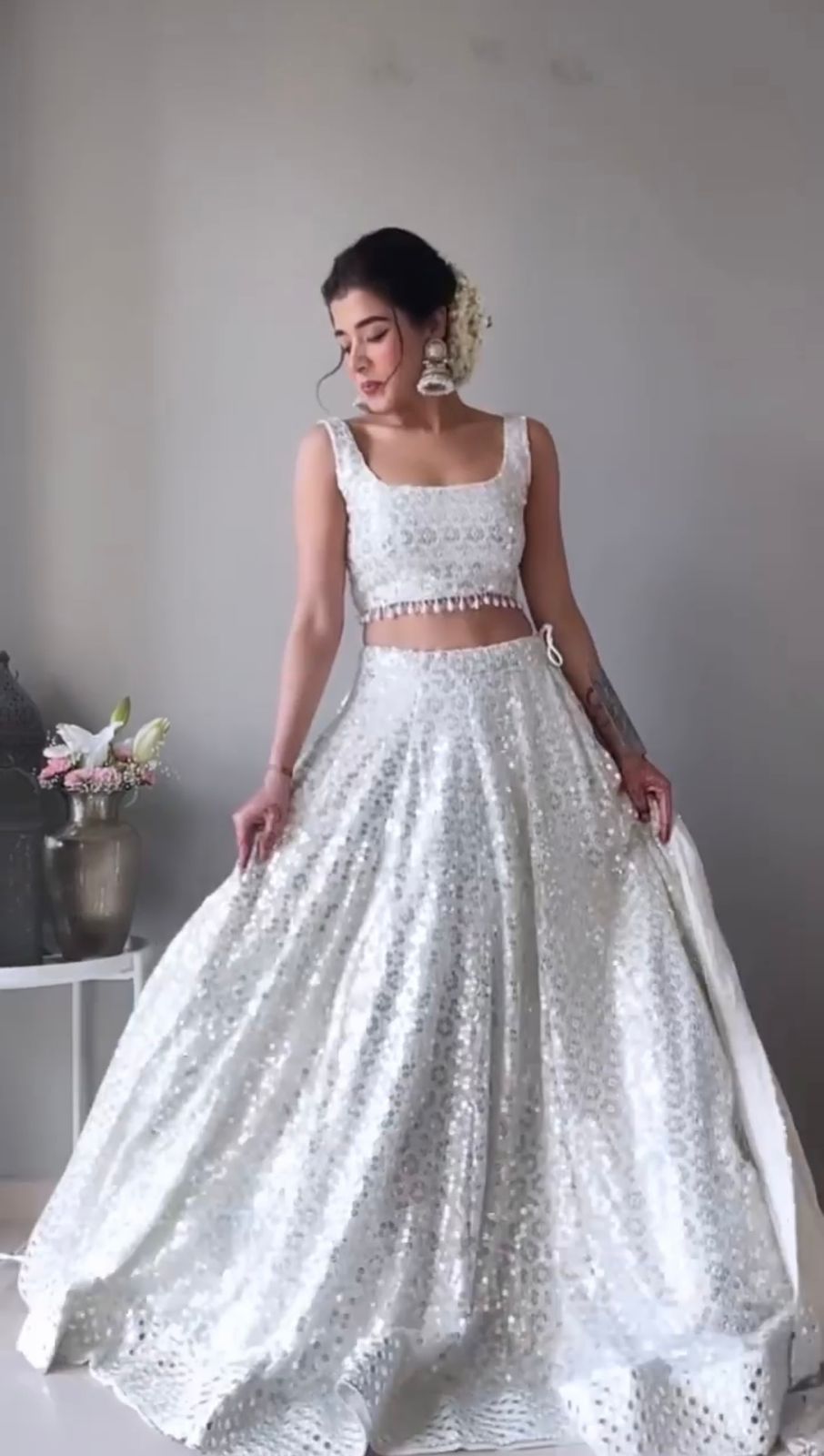 Trending White Mirror Work Lehenga Choli For Wedding