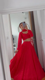 navratri red chaniya choli for women latest design - Joshindia - Joshindia