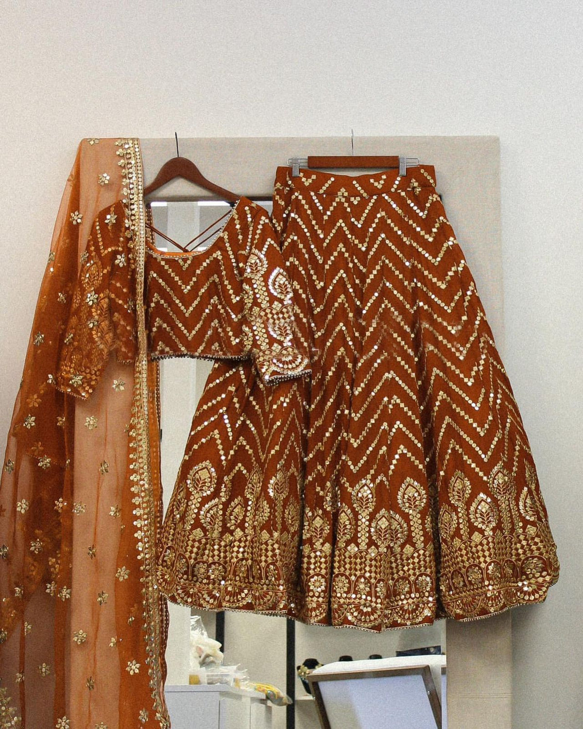 Orange color trendy designer lehenga choli for attractive looks - Joshindia