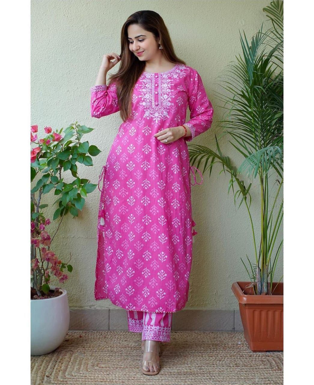 Buy Pink color lucknowi style kurta set for stylish look - Joshindia