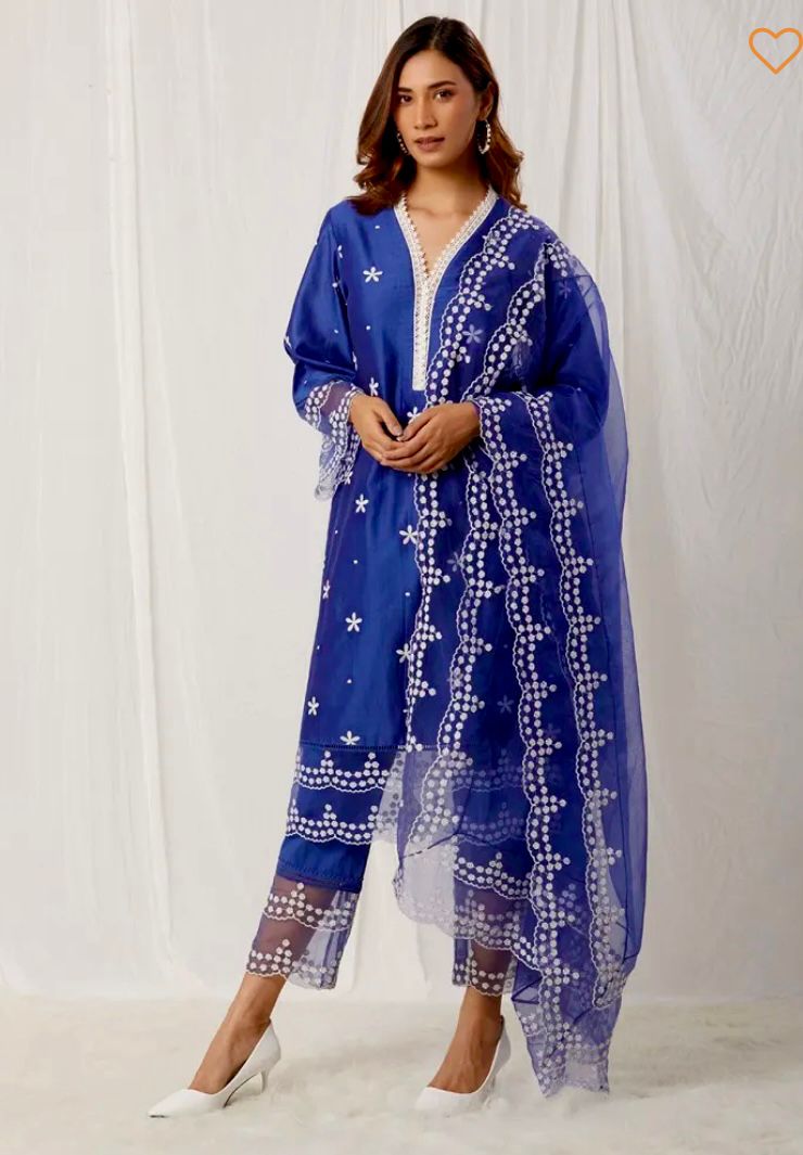 buy blue and white cotton kurti online - Joshindia